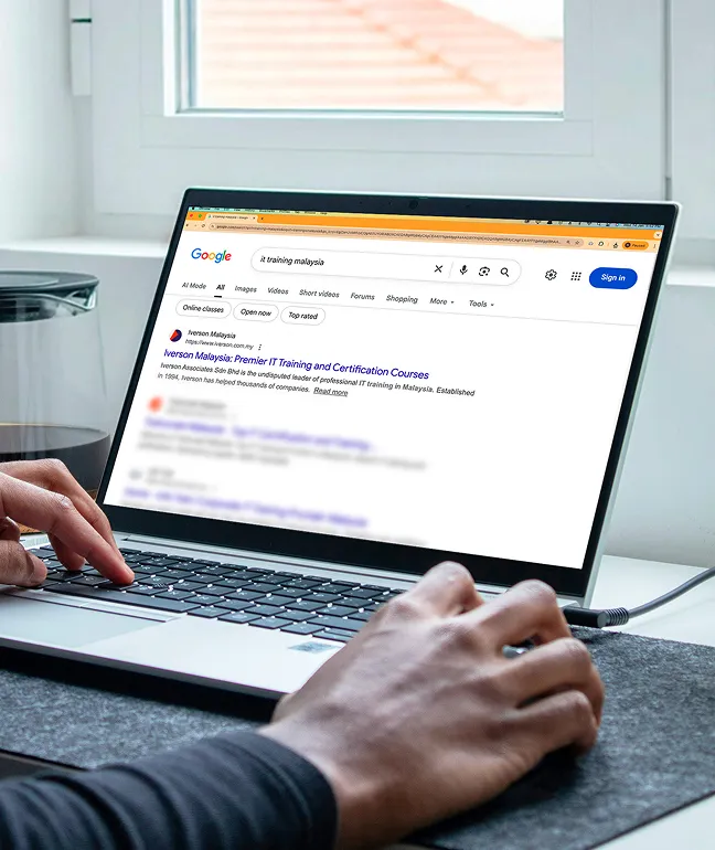 Google search results with the AI Mode tab, open on a laptop