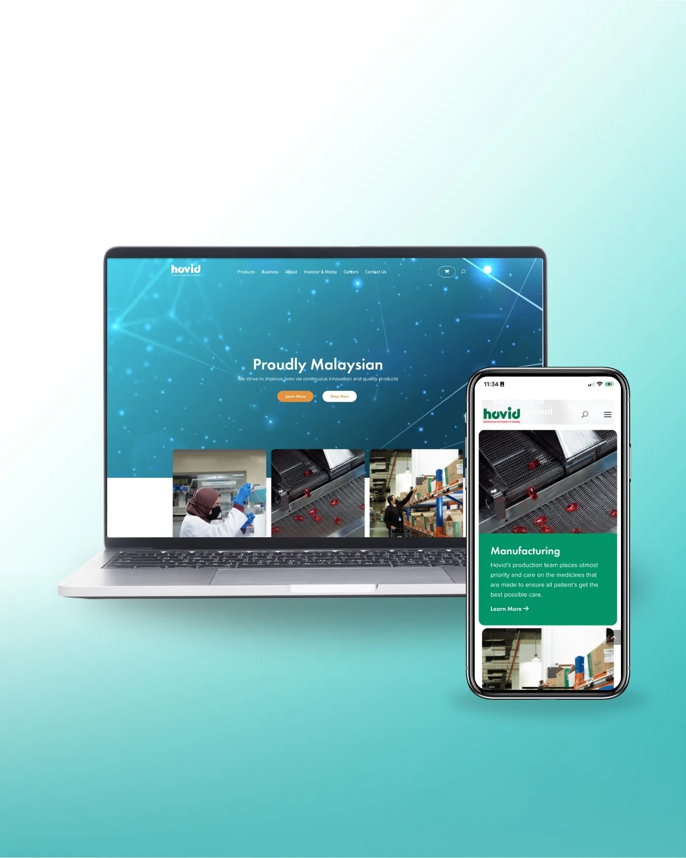 Hovid corporate website on a laptop and phone, designed by O2O Digital