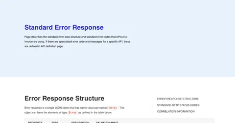 Screenshot of the MyInvois SDK standard error response page