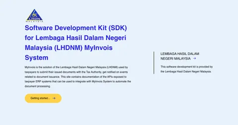 Screenshot of the LHDN MyInvois SDK documentation site
