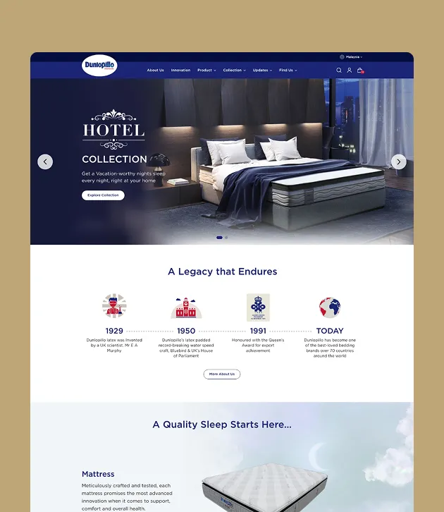 Dunlopillo website homepage redesigned by O2O Digital