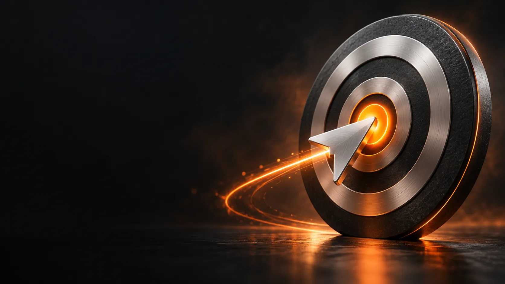 An aluminium cursor striking an orange bullseye, representing precisely targeted Google Ads