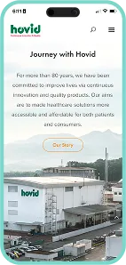 Hovid corporate website on a mobile phone, designed by O2O Digital