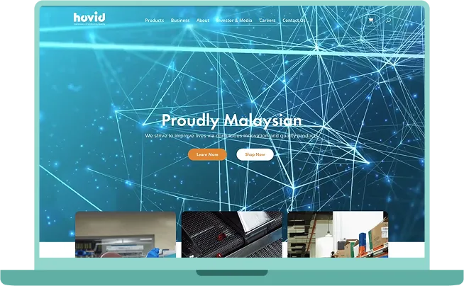 Hovid corporate website homepage on a laptop, designed by O2O Digital