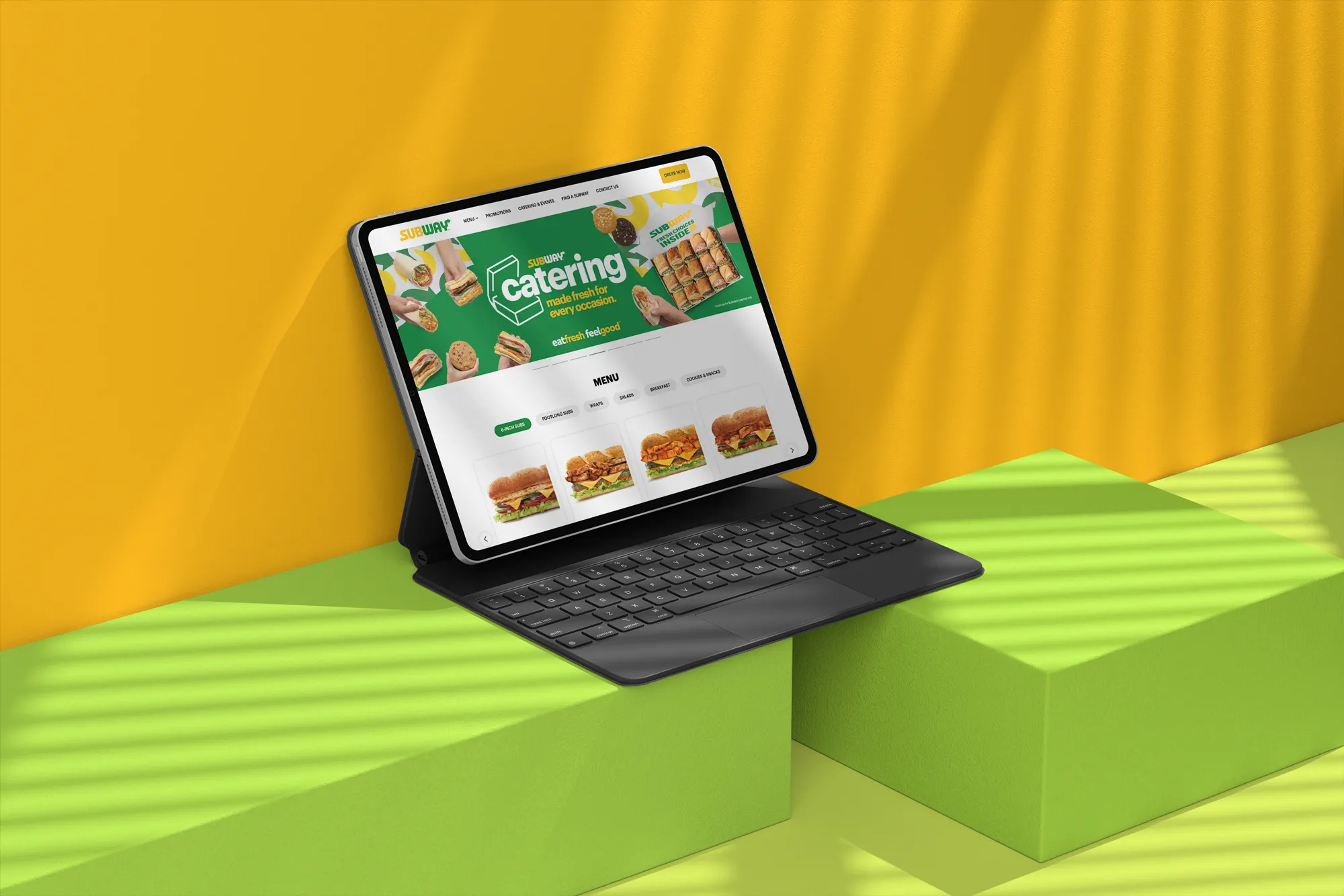 Subway catering web page on a tablet, designed by O2O Digital