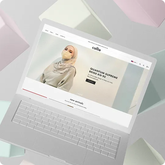 Callie Mask online store homepage on a laptop