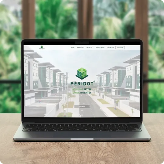 Peridot Group company website on a laptop, designed by O2O Digital