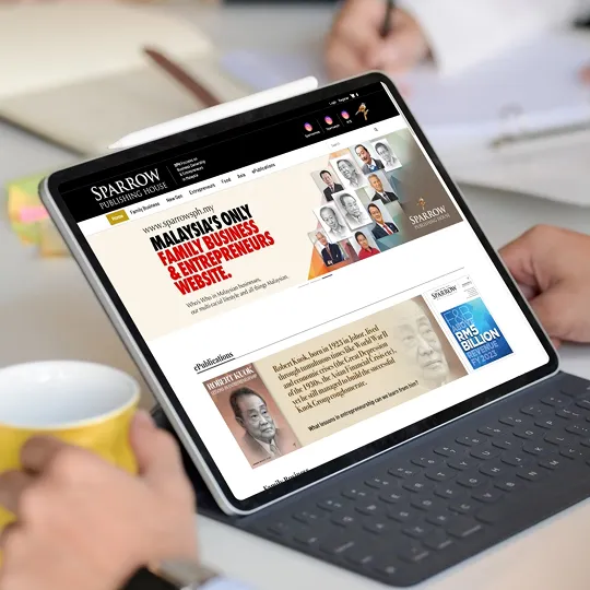 Sparrow Publishing House portal and e-commerce website on a tablet, designed by O2O Digital